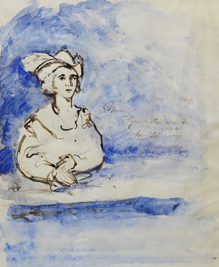 Albert Houthuesen (1903-1979), ink and watercolour, Study of a woman, signed, inscribed and dated 1969, 65 x 52cm. Condition - fair